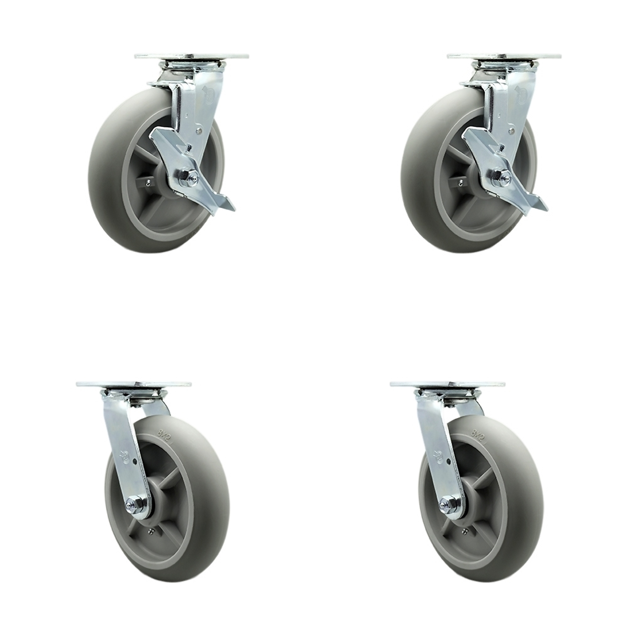 Service Caster, 8in. x 2in. Plate Casters, Wheel Diameter 8 in, Caster Type Swivel, Package (qty.) 4, Model# SCC-30CS820-TPRRD-TLB-BSL-2-BSL-2